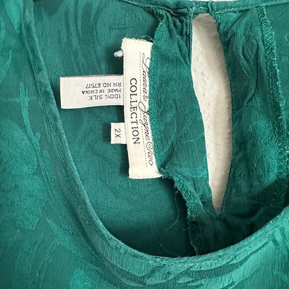 Laura & Jayne Two Women’s 100% Silk Top Teal Green Jacquard Size 2X - Picture 7 of 7